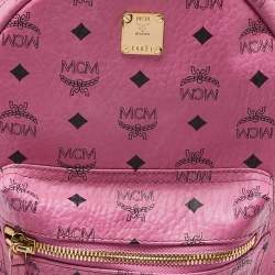 MCM Pink Visetos Coated Canvas Small Studs Stark Backpack