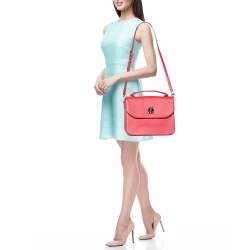 MCM Red Leather Turnlock Flap Top Handle Bag