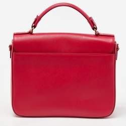 MCM Red Leather Turnlock Flap Top Handle Bag