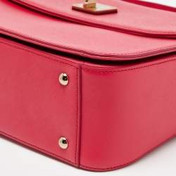 MCM Red Leather Turnlock Flap Top Handle Bag