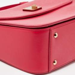 MCM Red Leather Turnlock Flap Top Handle Bag