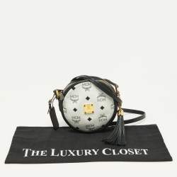 MCM Navy Blue/White Visetos Coated Canvas and Leather Tambourine Round Bag