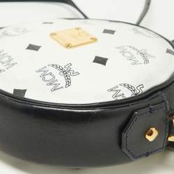 MCM Navy Blue/White Visetos Coated Canvas and Leather Tambourine Round Bag