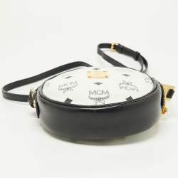 MCM Navy Blue/White Visetos Coated Canvas and Leather Tambourine Round Bag