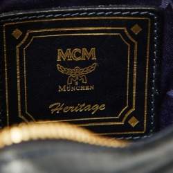 MCM Navy Blue/White Visetos Coated Canvas and Leather Tambourine Round Bag