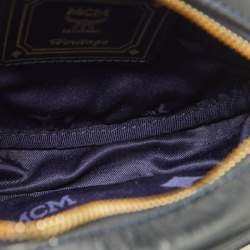 MCM Navy Blue/White Visetos Coated Canvas and Leather Tambourine Round Bag