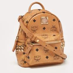 MCM Cognac Visetos Coated Canvas and Leather Mini Studded Stark-Bebe Boo Backpack