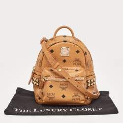 MCM Cognac Visetos Coated Canvas and Leather Mini Studded Stark-Bebe Boo Backpack