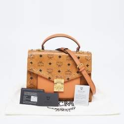 MCM Cognac Visetos Coated Canvas and Leather Medium Tracy Satchel