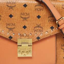 MCM Cognac Visetos Coated Canvas and Leather Medium Tracy Satchel