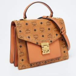 MCM Cognac Visetos Coated Canvas and Leather Medium Tracy Satchel