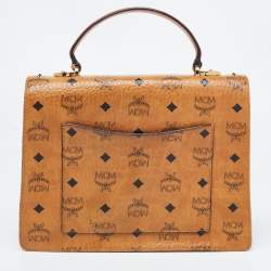 MCM Cognac Visetos Coated Canvas and Leather Medium Tracy Satchel