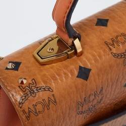 MCM Cognac Visetos Coated Canvas and Leather Medium Tracy Satchel