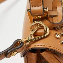 MCM Cognac Visetos Coated Canvas and Leather Mini Heritage Top Handle Bag