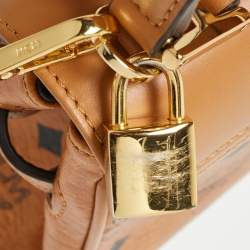 MCM Cognac Visetos Coated Canvas and Leather Mini Heritage Top Handle Bag