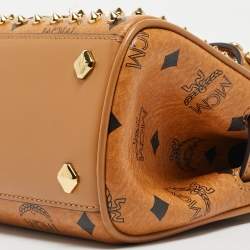 MCM Cognac Visetos Coated Canvas and Leather Mini Heritage Top Handle Bag