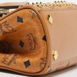MCM Cognac Visetos Coated Canvas and Leather Mini Heritage Top Handle Bag