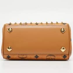 MCM Cognac Visetos Coated Canvas and Leather Mini Heritage Top Handle Bag