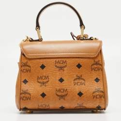 MCM Cognac Visetos Coated Canvas and Leather Mini Heritage Top Handle Bag