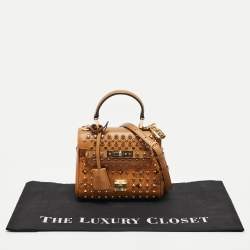 MCM Cognac Visetos Coated Canvas and Leather Mini Heritage Top Handle Bag
