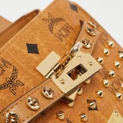 MCM Cognac Visetos Coated Canvas and Leather Mini Heritage Top Handle Bag