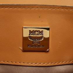 MCM Cognac Visetos Coated Canvas and Leather Mini Heritage Top Handle Bag