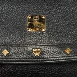 Pre Owned MCM Black Leather Studded Flap Crossbody Bag