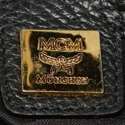 Pre Owned MCM Black Leather Studded Flap Crossbody Bag