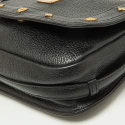 Pre Owned MCM Black Leather Studded Flap Crossbody Bag