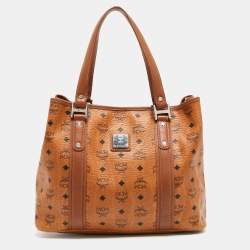 MCM Cognac Visetos Coated Canvas and Leather Shopper Tote