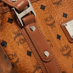 MCM Cognac Visetos Coated Canvas and Leather Shopper Tote