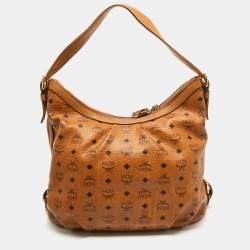 MCM Cognac Visetos Coated Canvas and Leather Large Hobo