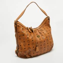 MCM Cognac Visetos Coated Canvas and Leather Large Hobo