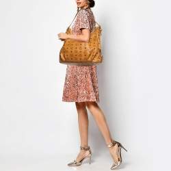 MCM Cognac Visetos Coated Canvas and Leather Large Hobo