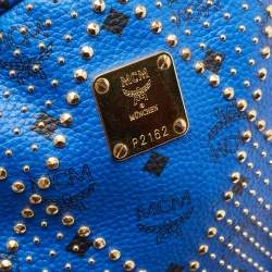 MCM Blue Visetos Leather Large Studded Stark Backpack