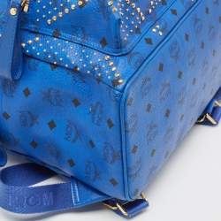 MCM Blue Visetos Leather Large Studded Stark Backpack