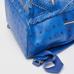 MCM Blue Visetos Leather Large Studded Stark Backpack