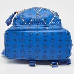 MCM Blue Visetos Leather Large Studded Stark Backpack