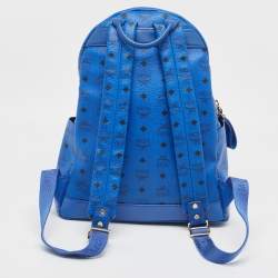 MCM Blue Visetos Leather Large Studded Stark Backpack