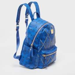 MCM Blue Visetos Leather Large Studded Stark Backpack