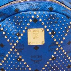 MCM Blue Visetos Leather Large Studded Stark Backpack