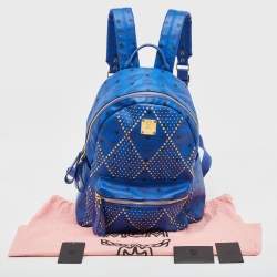 MCM Blue Visetos Leather Large Studded Stark Backpack