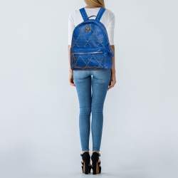 MCM Blue Visetos Leather Large Studded Stark Backpack