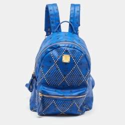 MCM Blue Visetos Leather Large Studded Stark Backpack