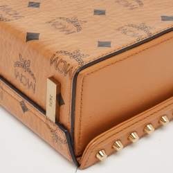 MCM Cognac Visetos Coated Canvas and Leather Berlin Box Bag