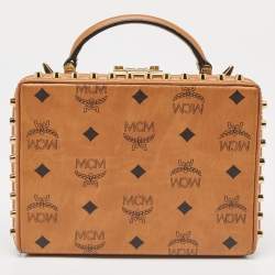 MCM Cognac Visetos Coated Canvas and Leather Berlin Box Bag