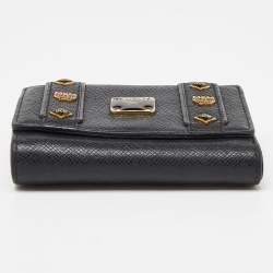 MCM Black Leather Studded Charm Trifold Wallet