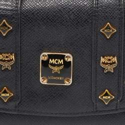 MCM Black Leather Studded Charm Trifold Wallet