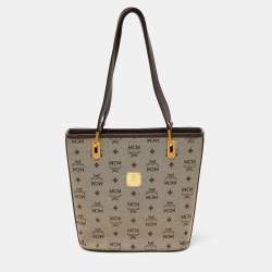 MCM Brown/Beige Visetos Canvas and Leather Shopper Tote