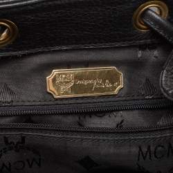 MCM Black Leather Studded Flap Backpack